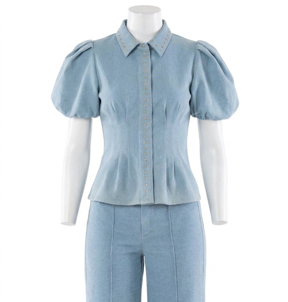 NEW EMILY MCCARTHY britt puff sleeves top in denim